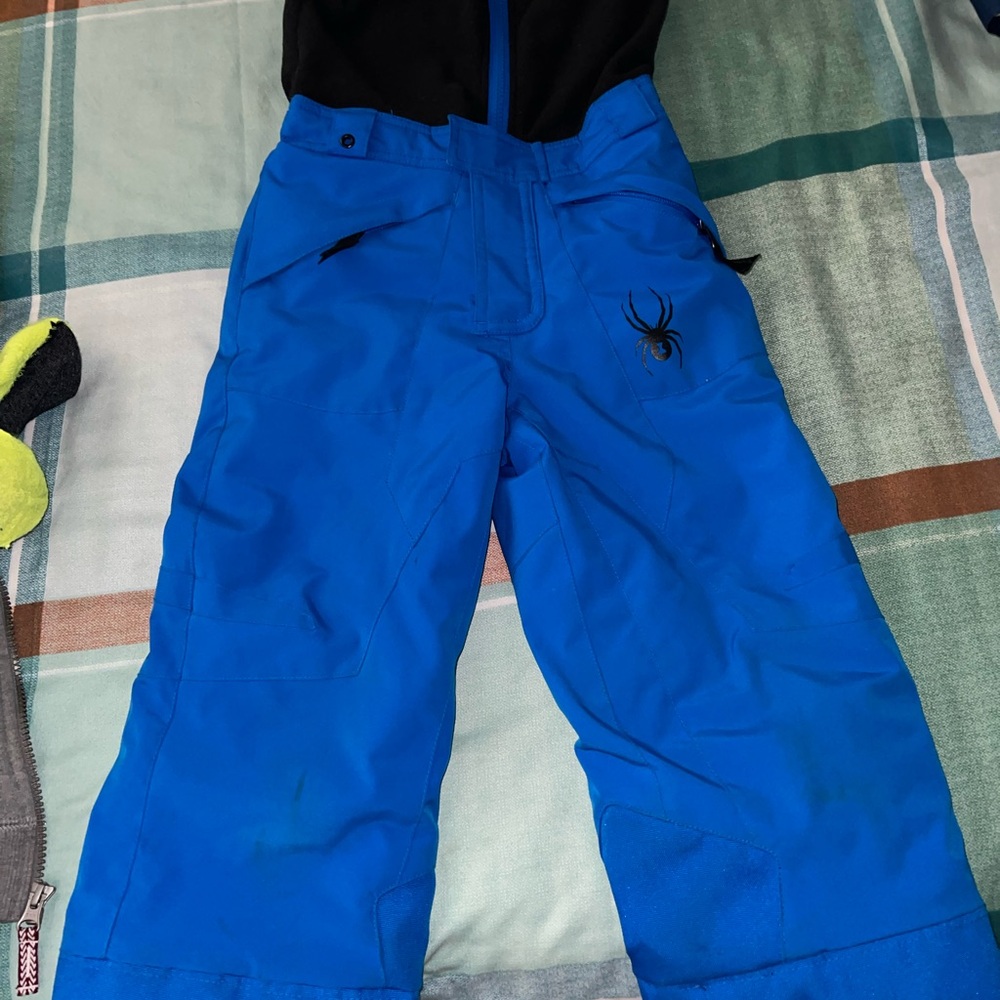 Spyder Kids Neon Blue Snow pant bodysuit adjustable double side waterproof Sz 4